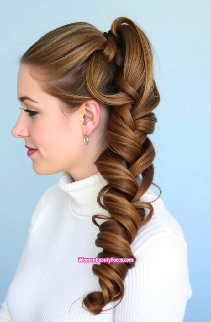 21. Braided Ponytail with Curled Ends Front View