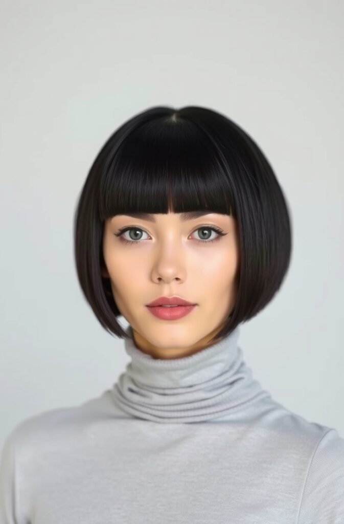 21. Classic Blunt Bob with a Glossy Finish Front View