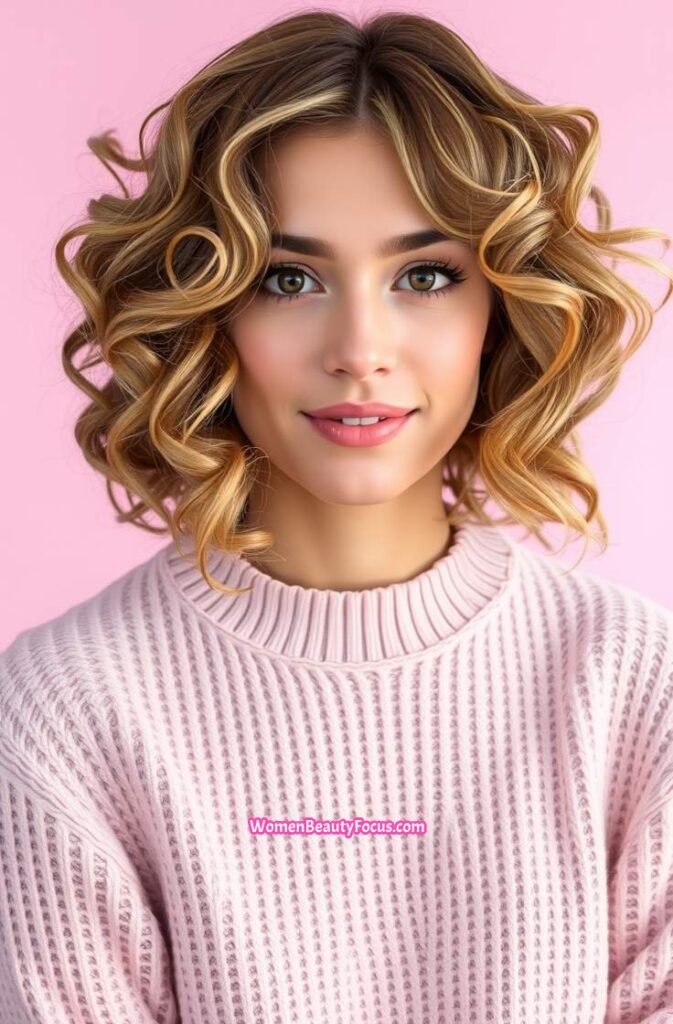 21. Curly Bob with Defined Ends Front View