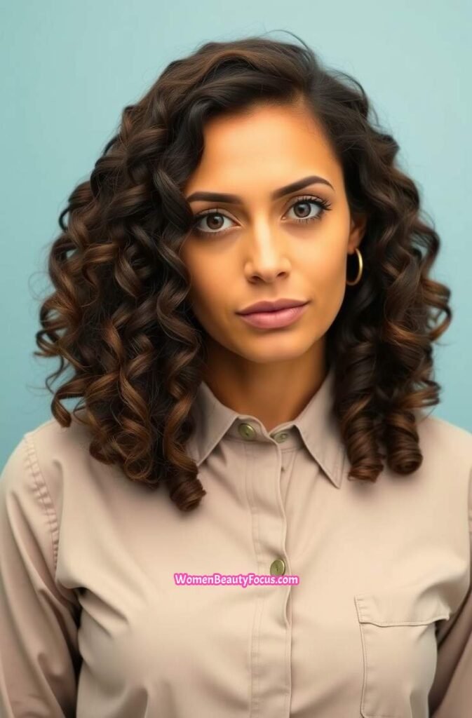 21. Curly Bob with Side Swept Bangs Front View