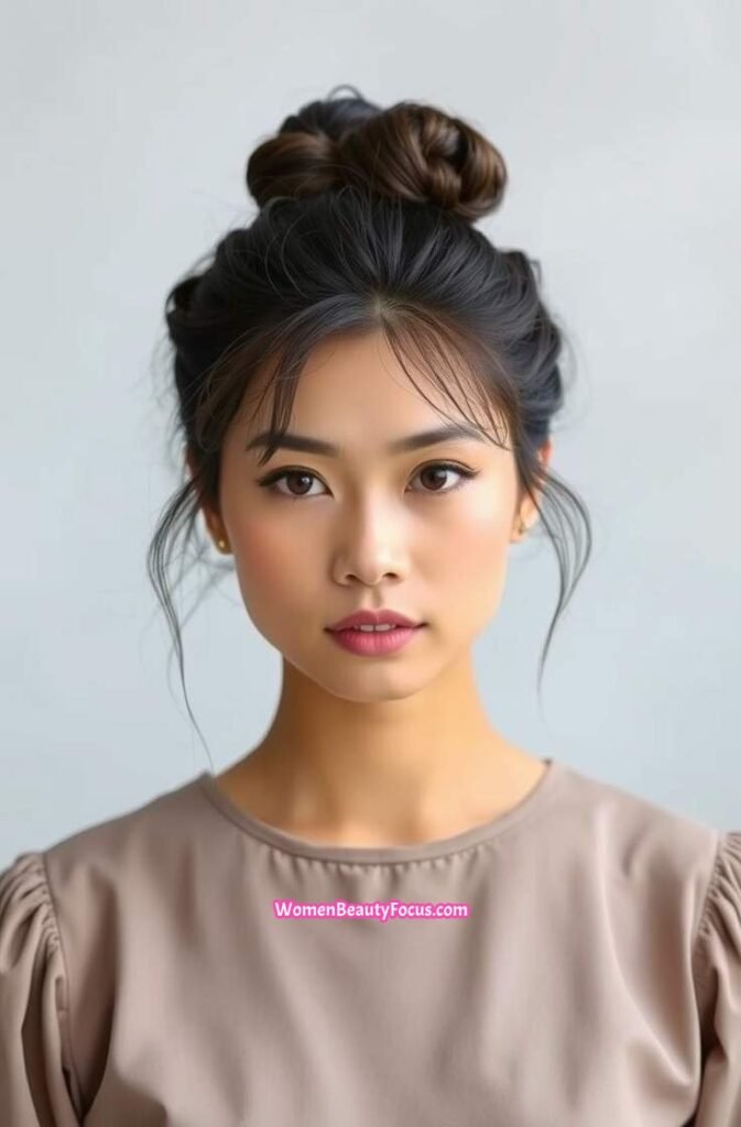 21. High Textured Bun with Wispy Strands FrontStraight View