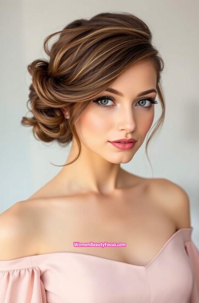 21. Romantic Side Bun with Loose Waves Front View