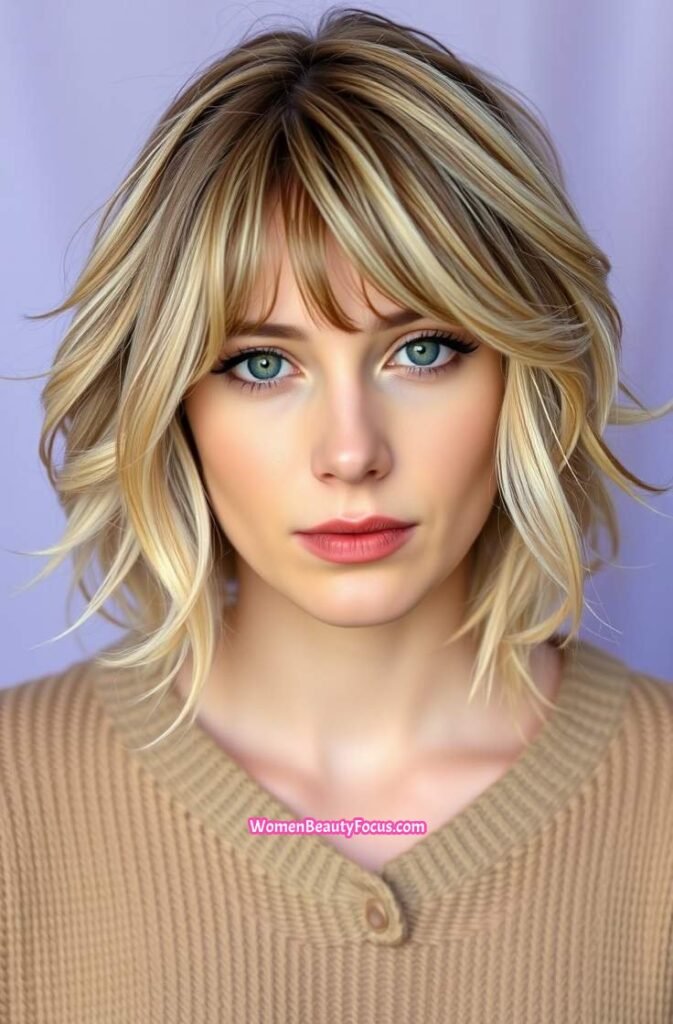 21. Shaggy Bob with Relaxed Beachy Waves FrontStraight View
