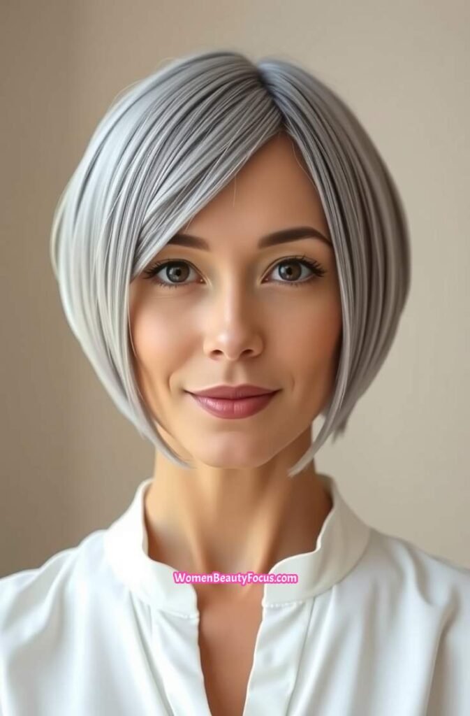 21. Sleek Grey Bob with Sharp Ends FrontStraight View