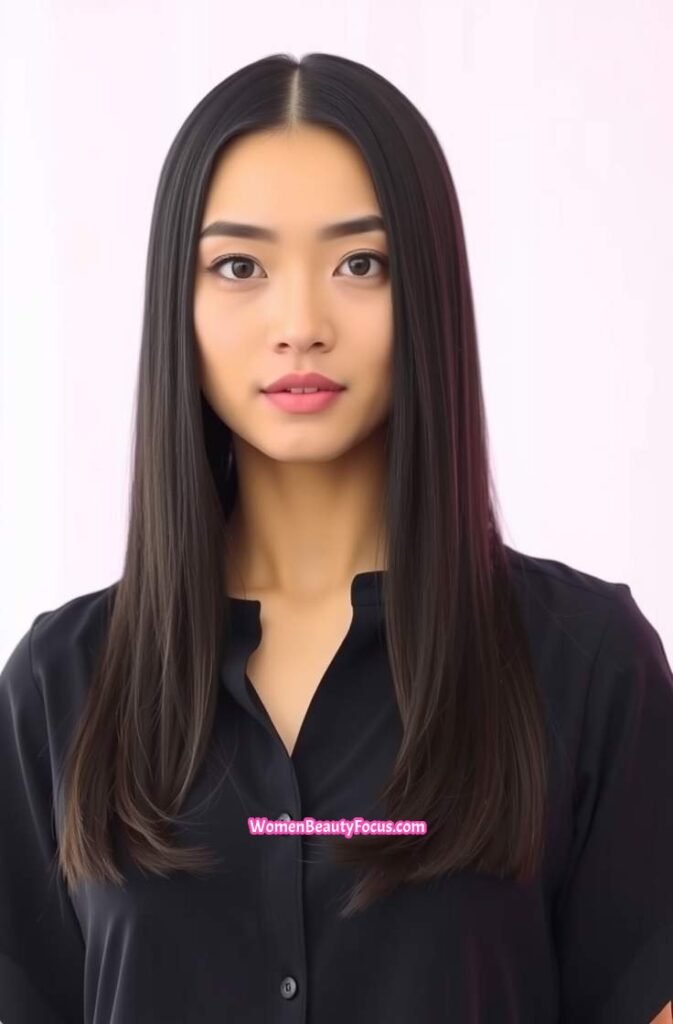 21. Sleek Straight Hair with Middle Part FrontStraight View