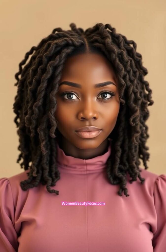21. Soft Wavy Locs with Front Volume FrontStraight View