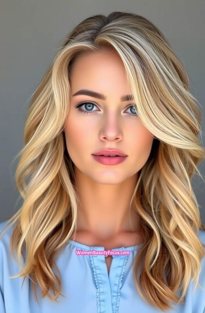 21. Tousled Waves with Deep Side Part Front View