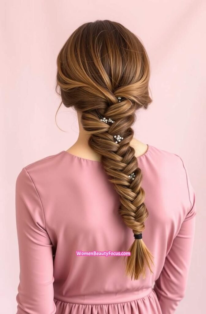 22. Back View of a Woman with Loose Low Braid Back View