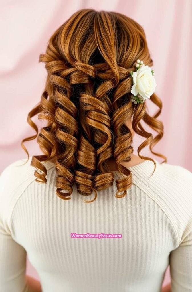 22. Cascading Ringlets with Floral Clip Back View