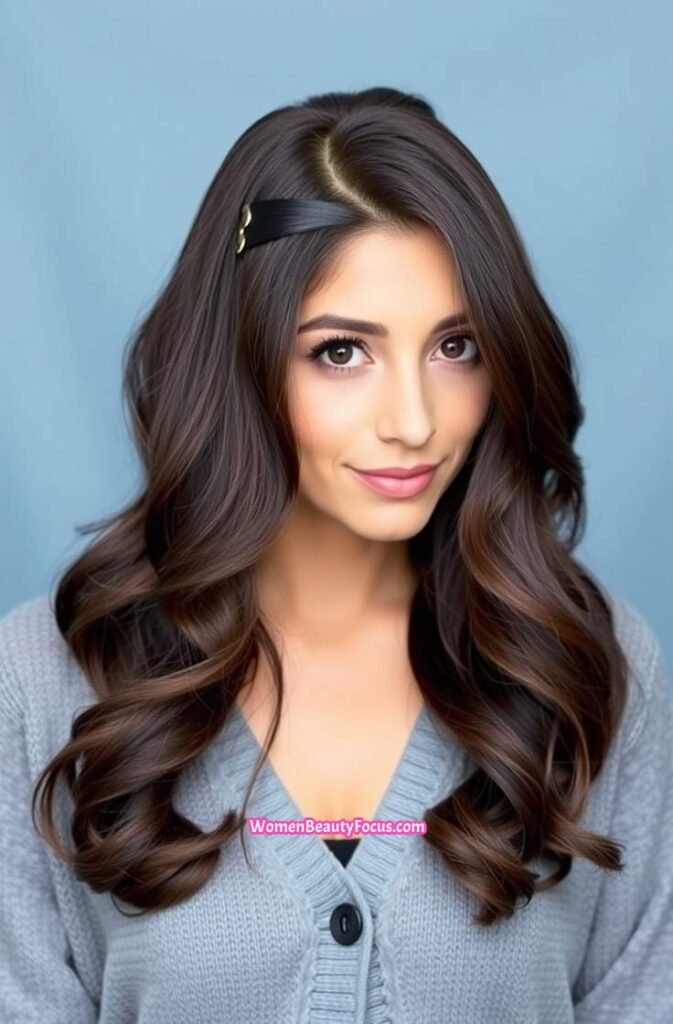 22. Classic Claw Clip with Side Parted Waves Front View