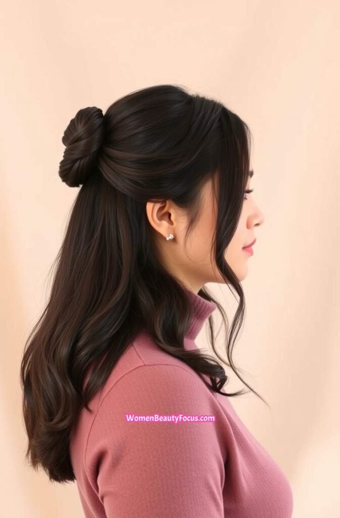 22. Half Up Twist with Soft Length Left Down Side View