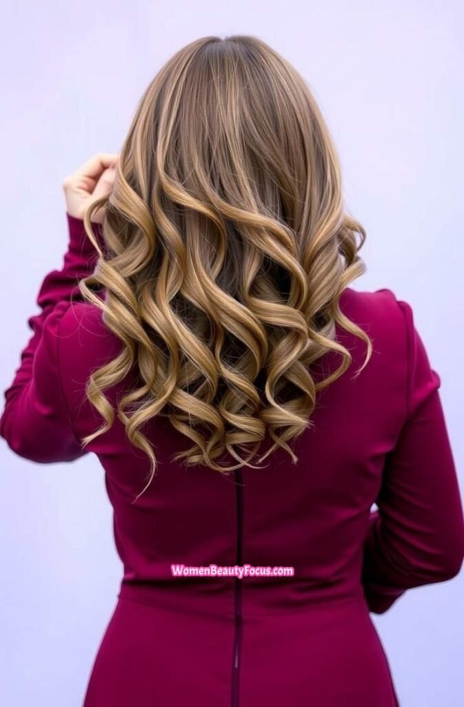 22. Loose Curls with Side Swept Fringe Back View 1