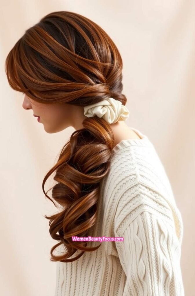 22. Loose Side Ponytail with Spiral Curl Side View