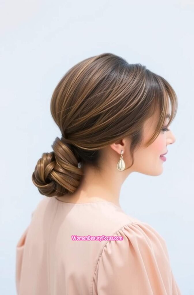 22. Low Loose Bun with Soft Framing Layers Side View