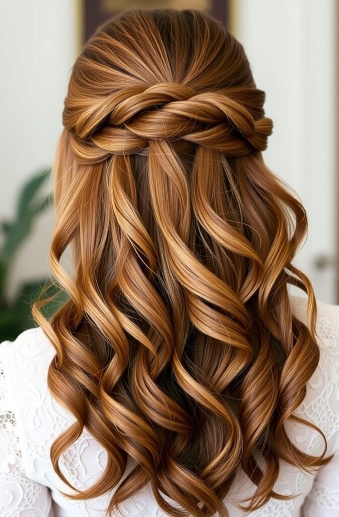 22. Romantic Twisted Half Up Hairstyle Back View