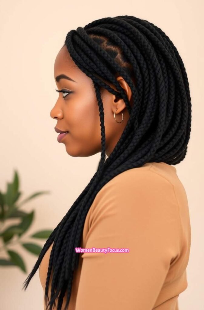 22. Side Swept Locs with Defined Parting Side View