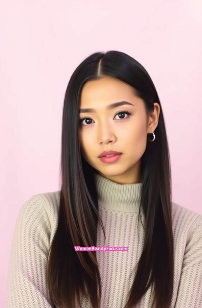 23. Sleek Side Part with Tucked Behind Ear Front View
