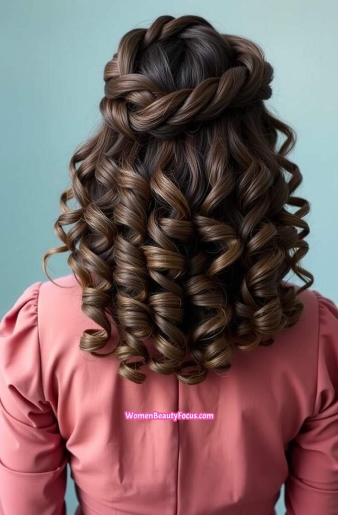 24. Braided Crown with Loose Curly Ends Back View