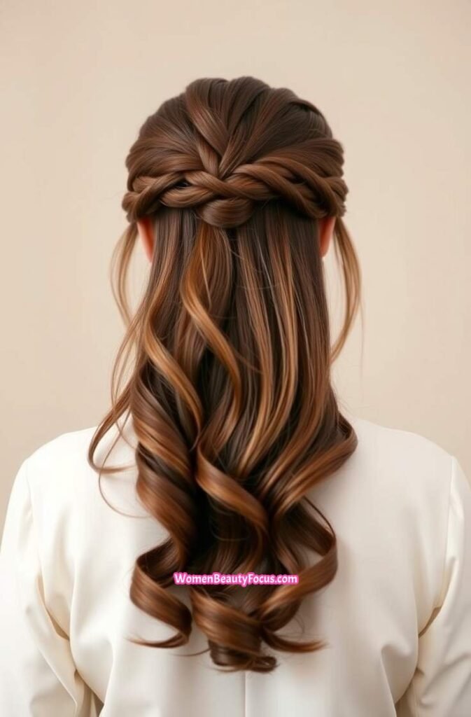 24. Dutch Braided Crown with Wavy Ends Back View