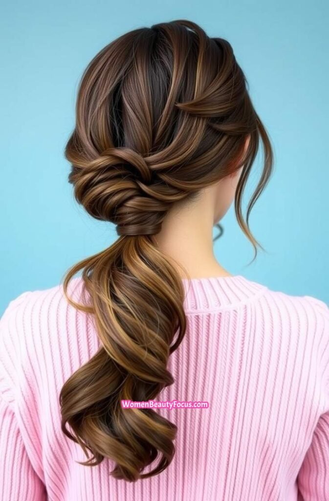 24. Textured Low Ponytail with Volume Crown Back View