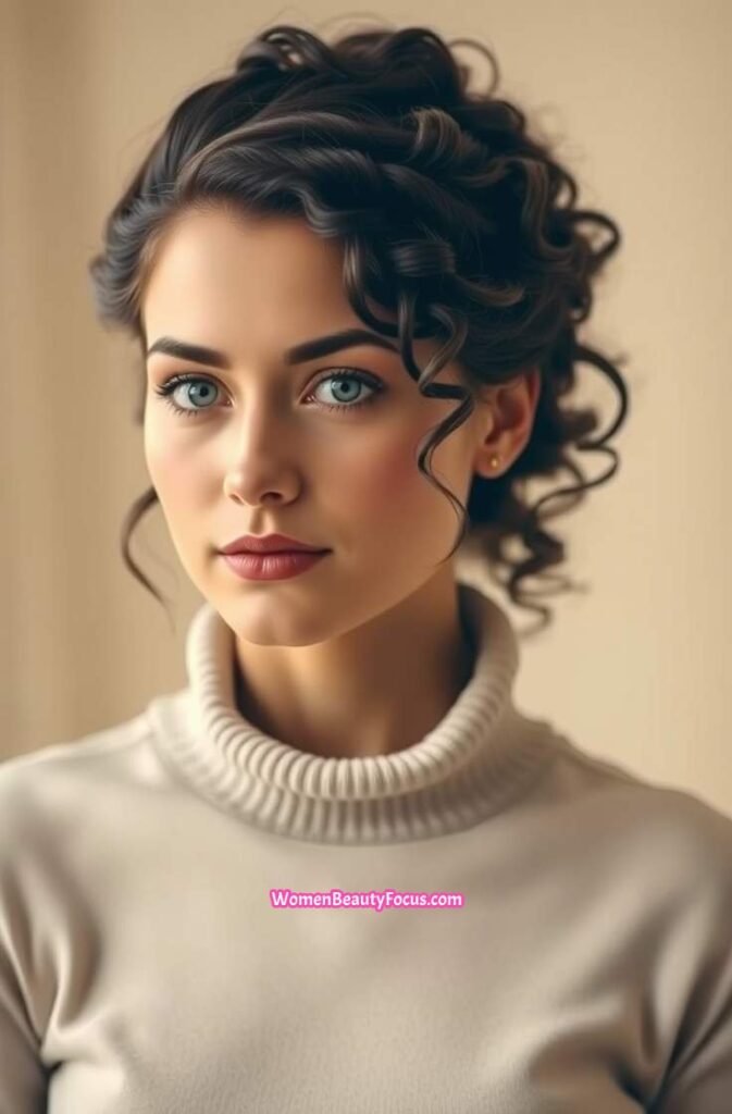 25. Curly Updo with Front Tendrils Front View