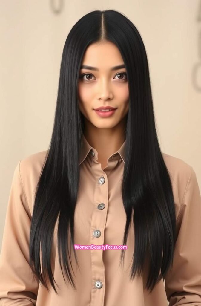 3. Center Parted Straight Hair with Soft Ends FrontStraight View