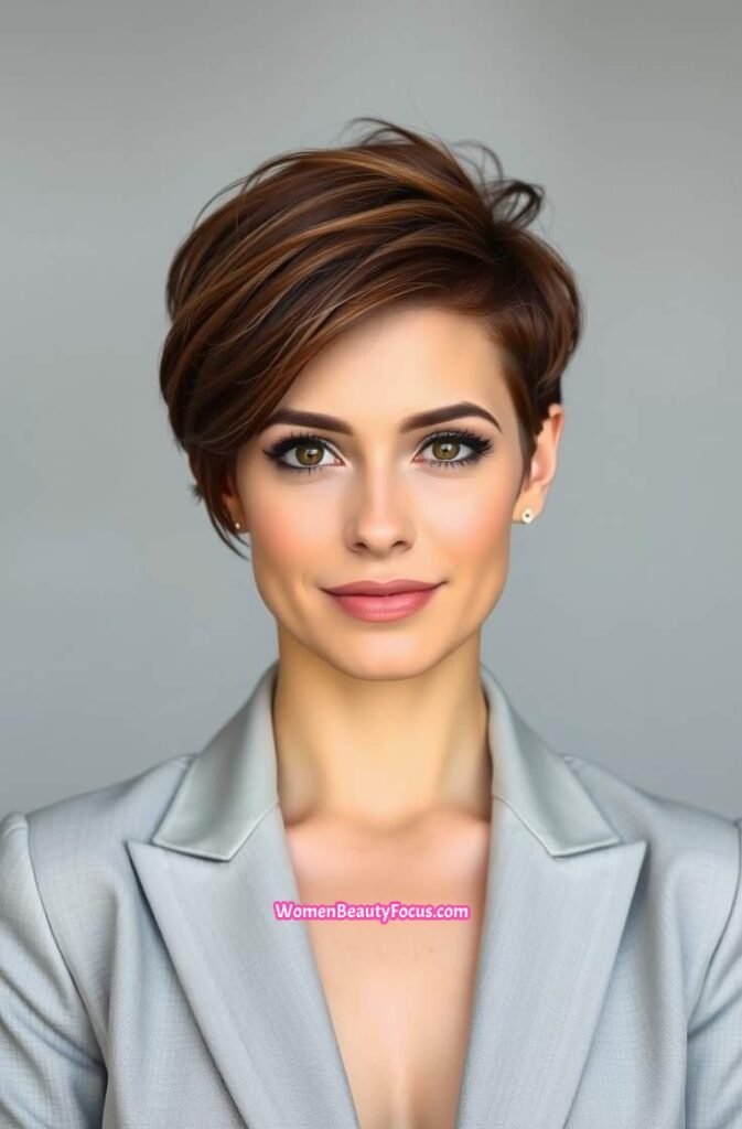 3. Chic Pixie Cut with Side Swept Bangs Front View