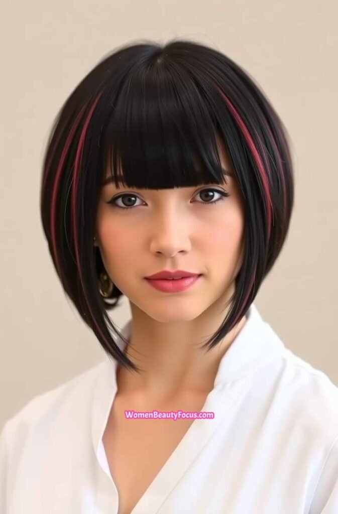 3. Classic Black Bob with Red Highlights FrontStraight View