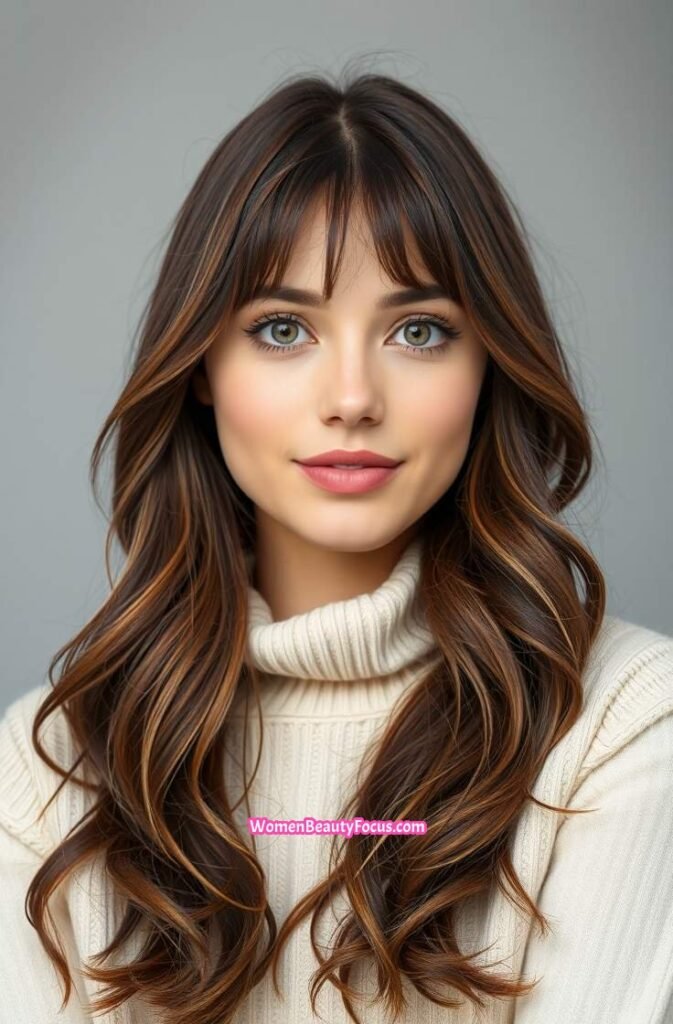3. Classic Curtain Bangs with Waves Front View