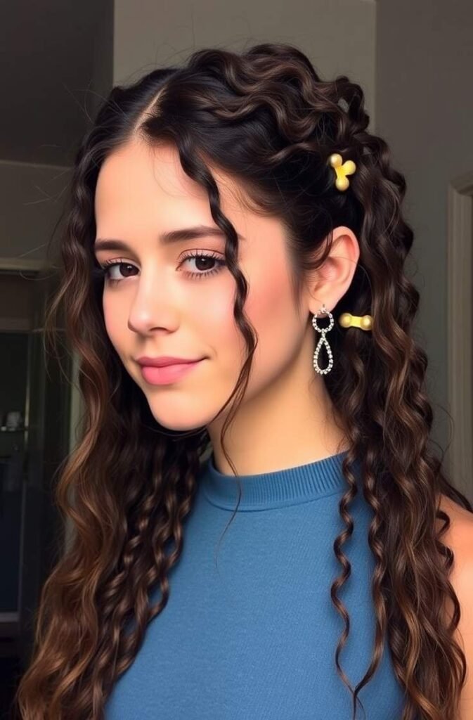 3. Crimped Hair with Middle Part Front View
