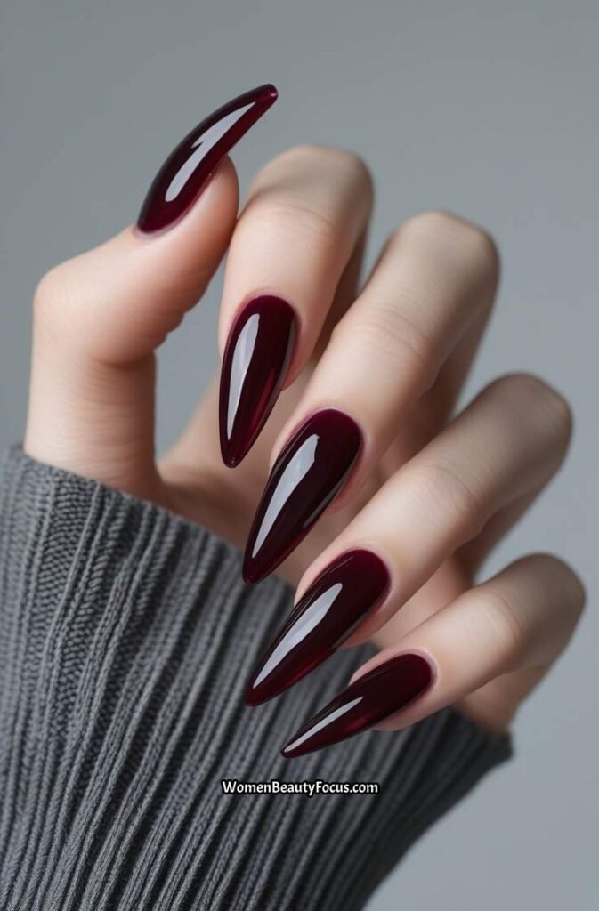 3. Deep Wine Red Glass Nails