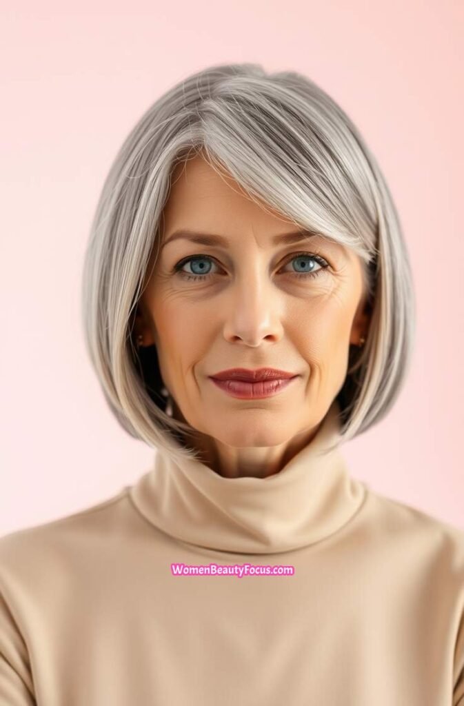 3. Elegant Bob with Side Swept Bangs Front View