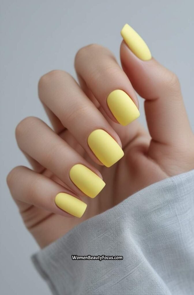 3. Lemon Yellow Square Nails with Matte Finish