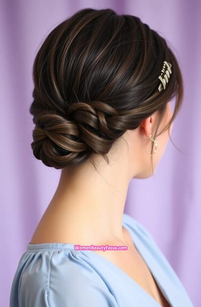 3. Low Claw Clip Ponytail with Soft Curls Front View