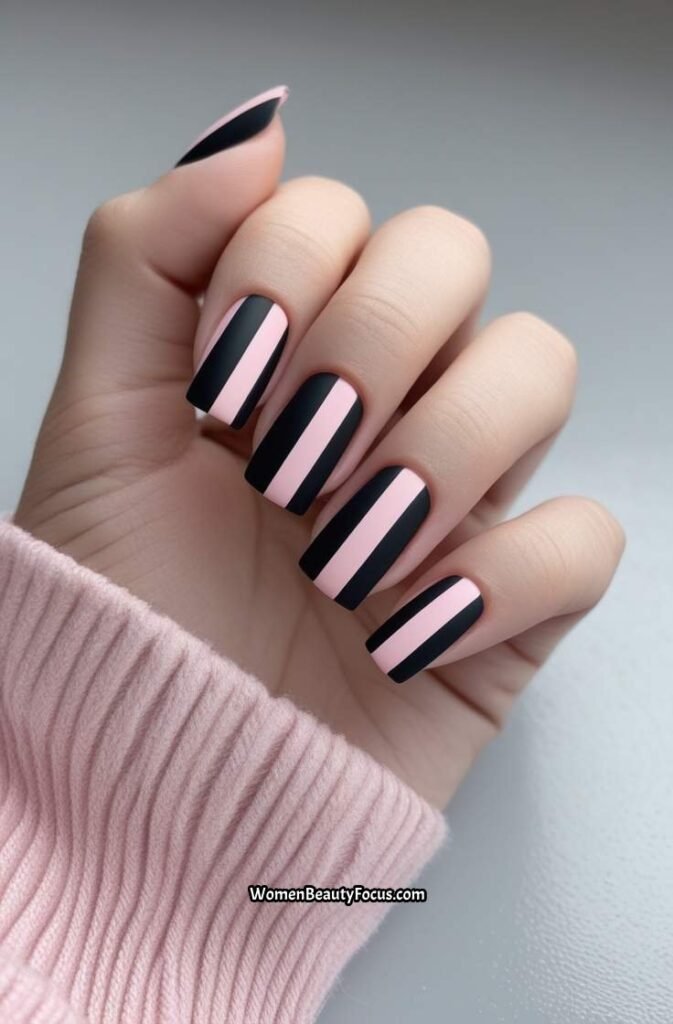 3. Matte Black and Pink Stripes