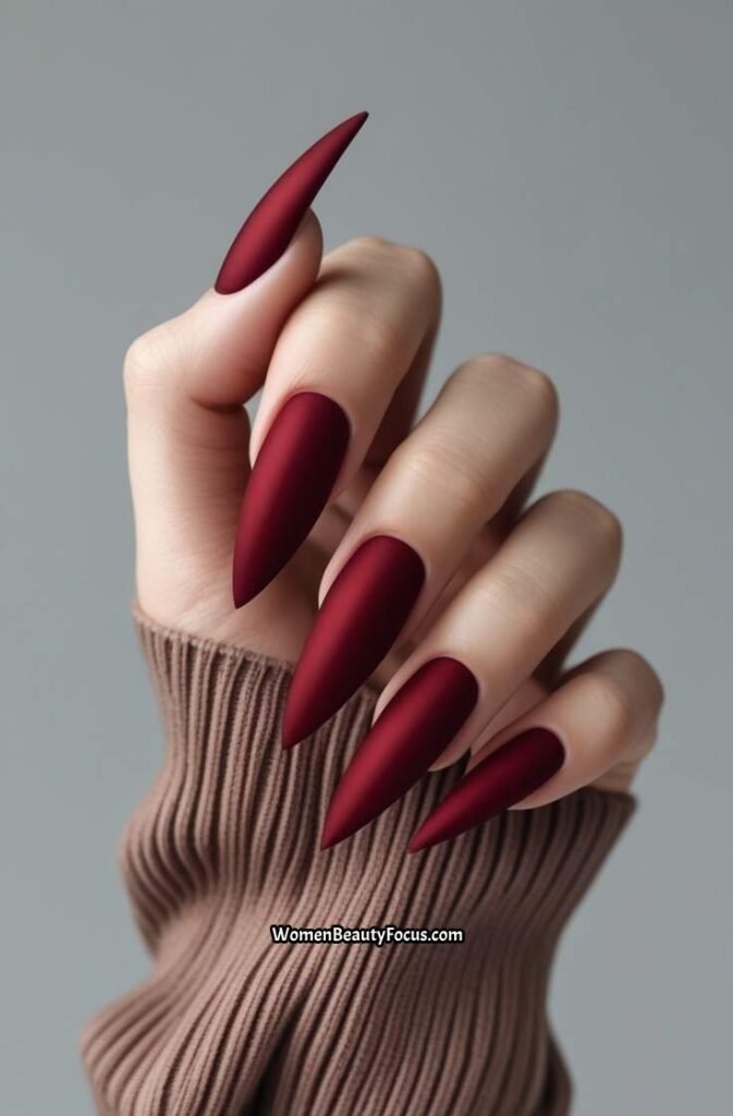 3. Matte Red Stiletto Nails