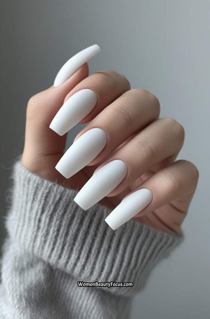 3. Matte White Coffin Nails