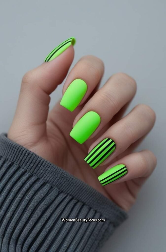 3. Neon Green with Black Graphic Lines