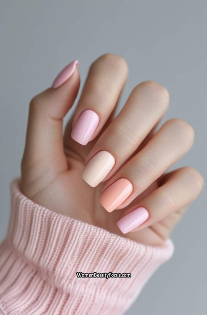 3. Pastel Pink and Peach Short Nails