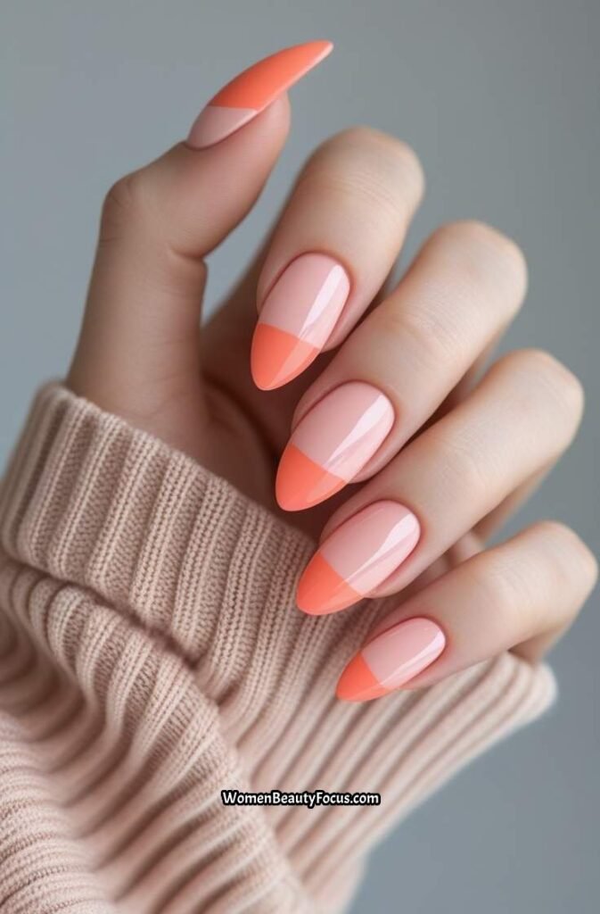 3. Peachy Coral French Tips