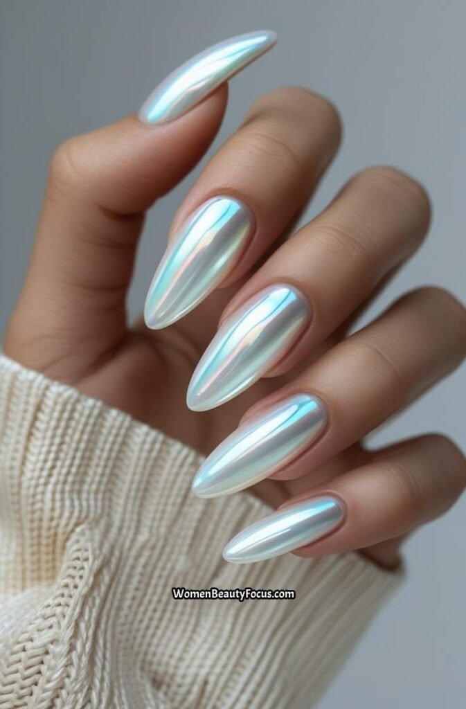 3. Pearly White Chrome Nails