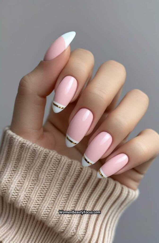 3. Pink French Tips with Gold Accents