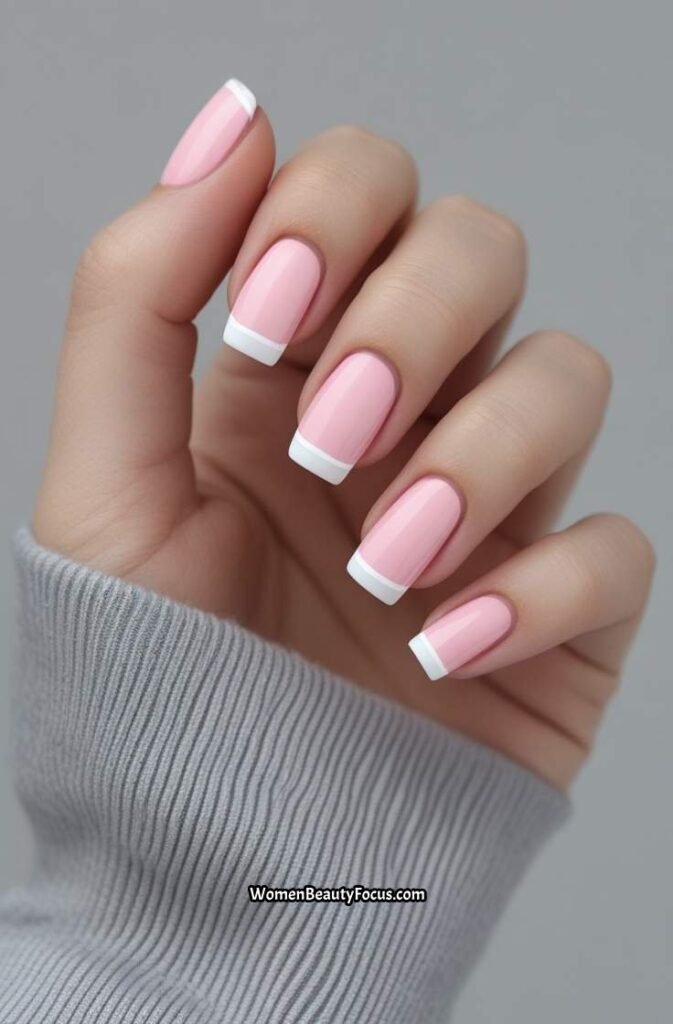 3. Pink French Tips with White Lines
