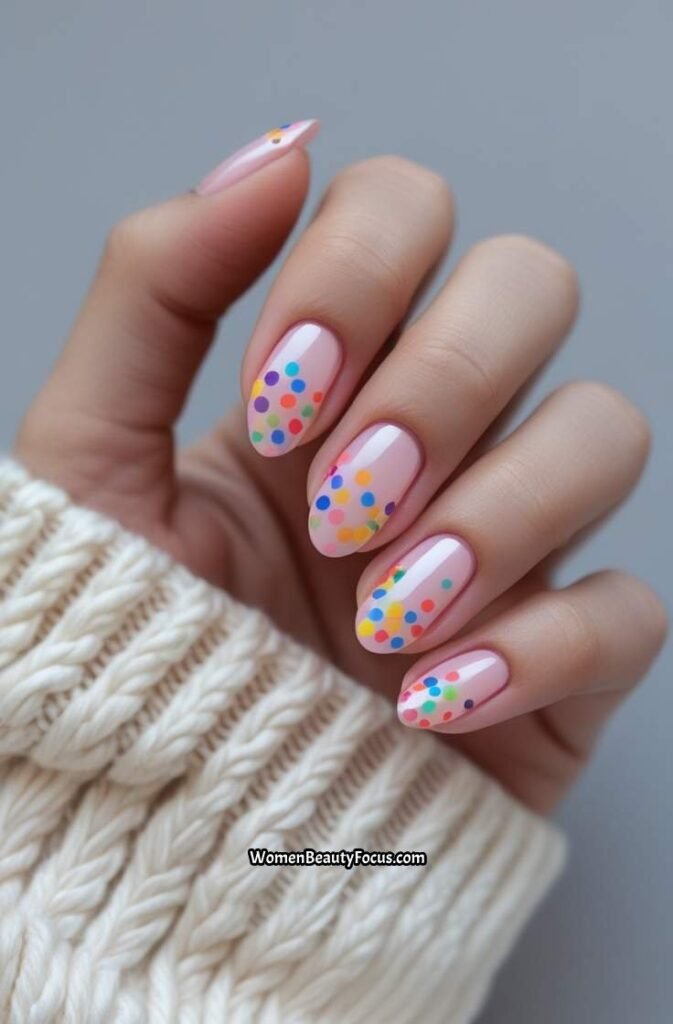 3. Rainbow Dot Nails on a Sheer Base