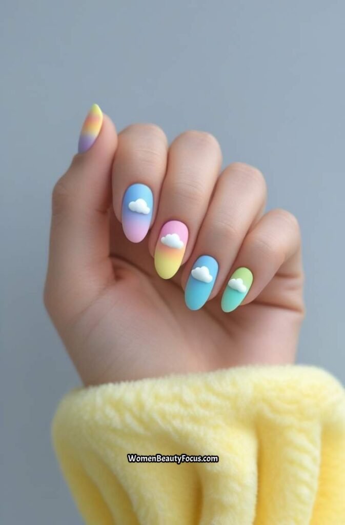 3. Rainbow Pastel Nails with Cloud Art