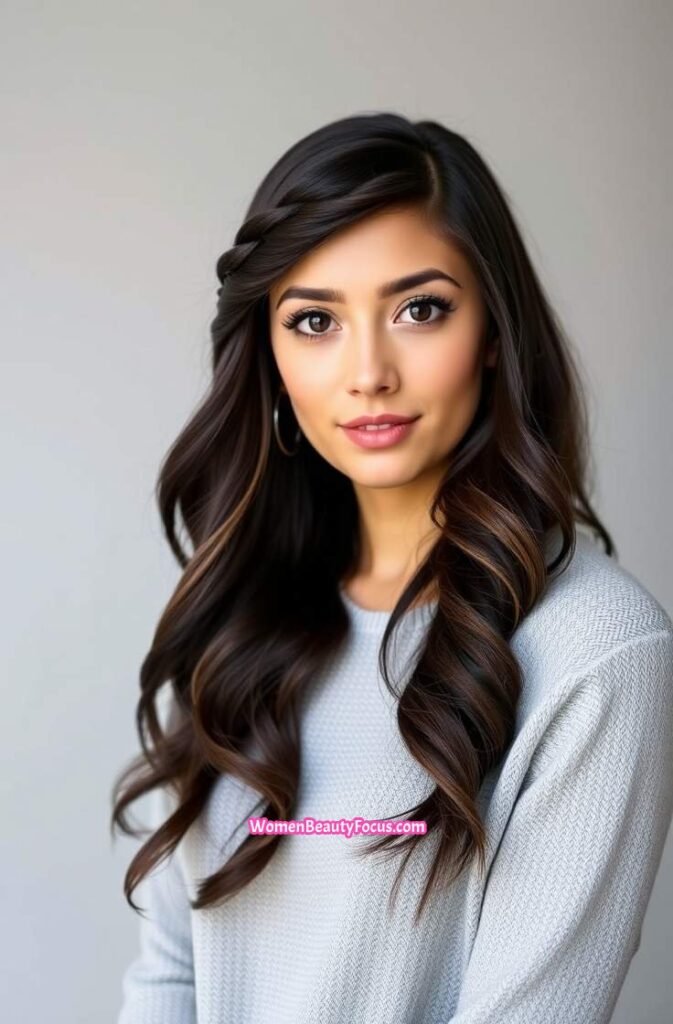 3. Side Braided Bangs with Wavy Texture Front View