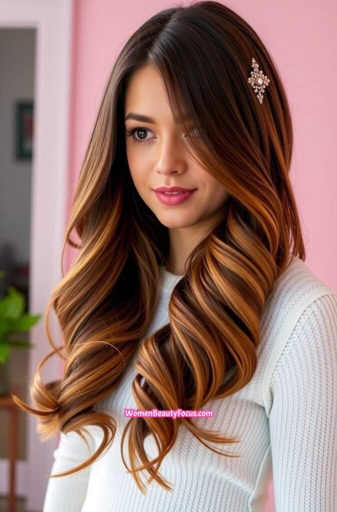 3. Side Swept Curls with a Sparkling Clip Front View