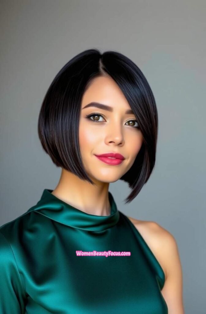 3. Sleek Chin Length Bob with Tucked Side Front View