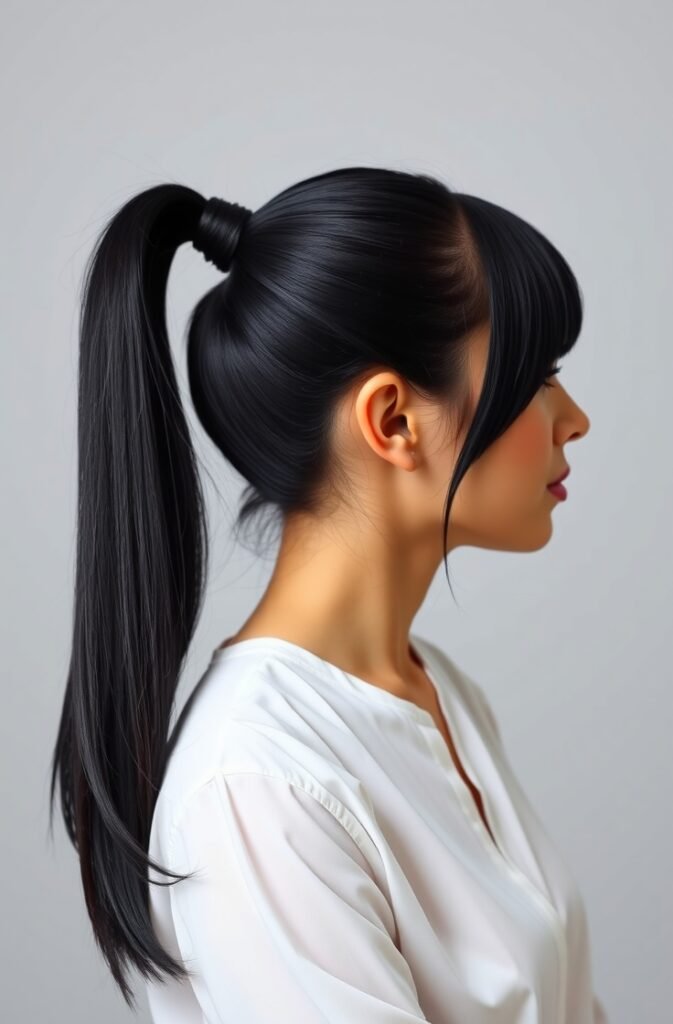 3. Sleek High Ponytail with Straight Ends Front View