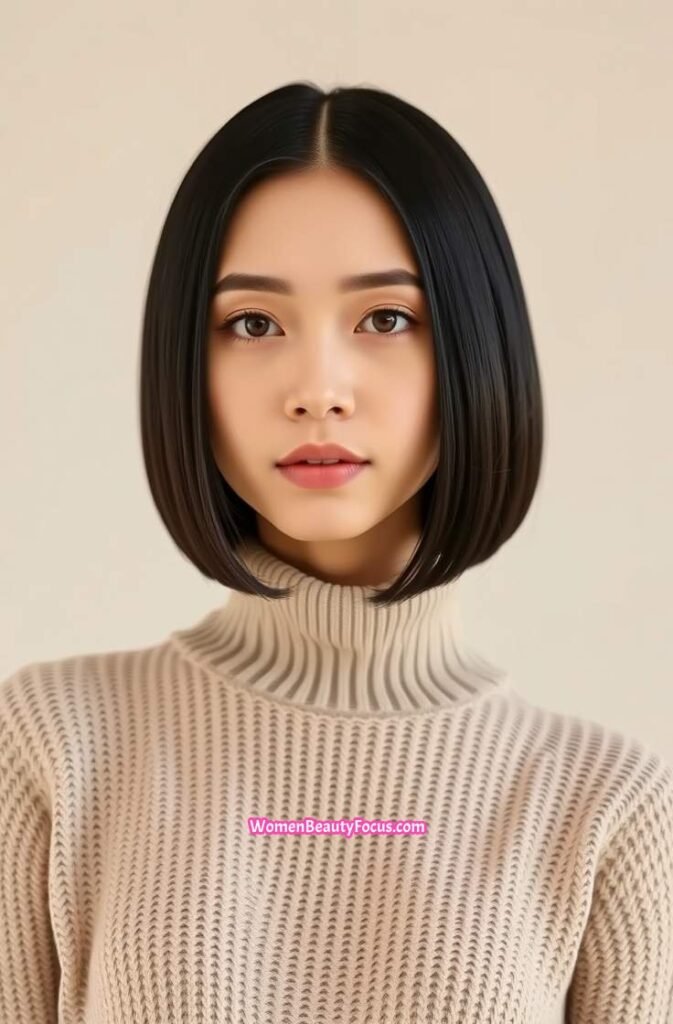 3. Sleek Lob with Middle Part FrontStraight View